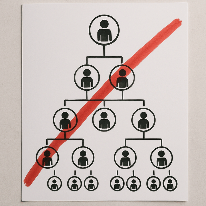 anti-mlm poster with bold text warning about pyramid schemes and scam recruitment tactics